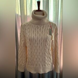 2582- Cozy Cable Knit Turtleneck Sweater - Cream SIZE XSP PETITE NWT